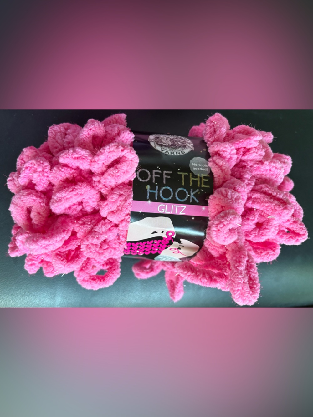 Lion Brand Yarn Off The Hook Glitz Bubblegum Pink Color #103 Loop Yarn QTY 10
